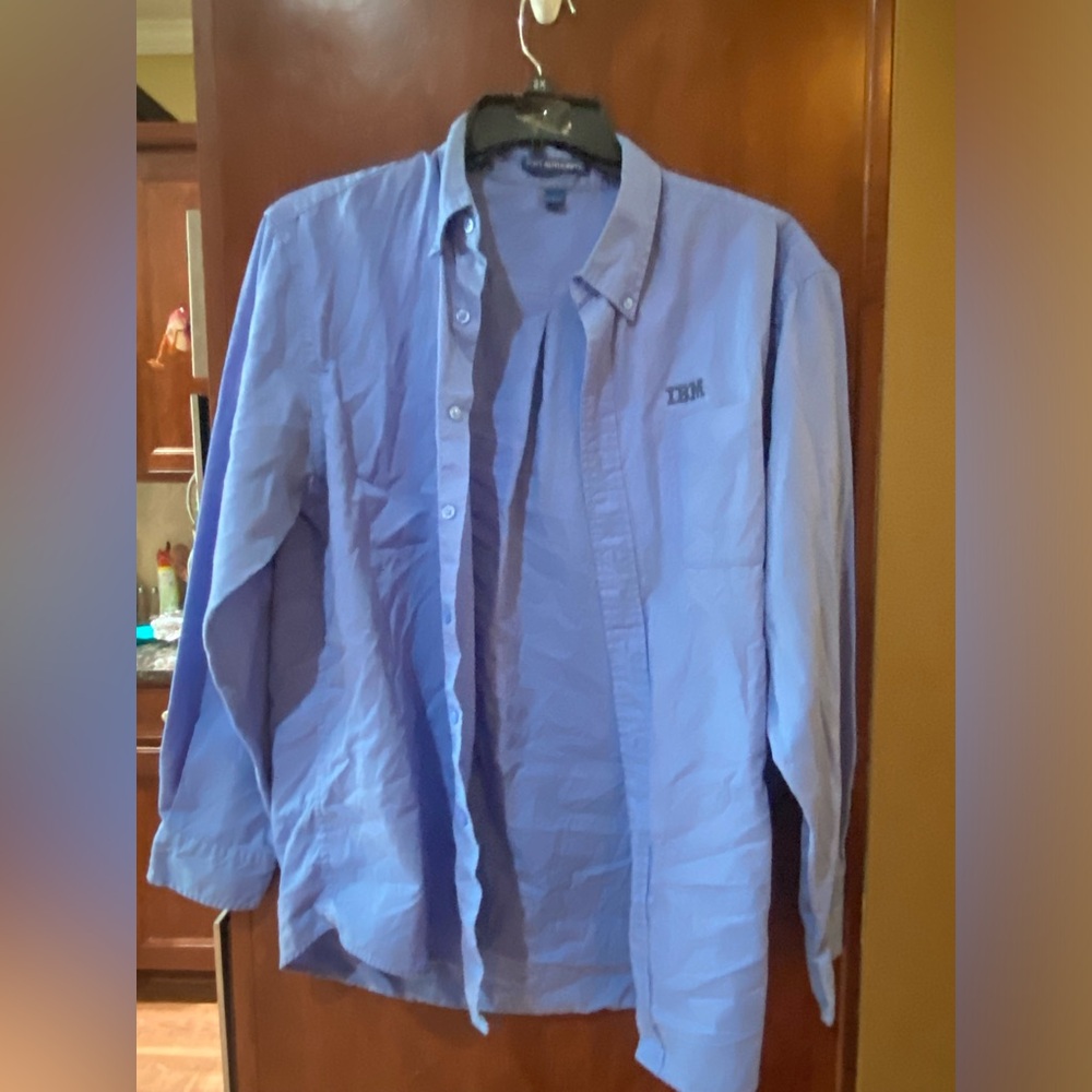 Port Authority Light Blue Casual Button-Down Shirt with Embroidered Logo
